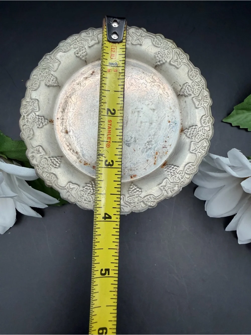 Vintage Ornate Silver Plated Decorative Wine Coasters with Stand- Set of 2